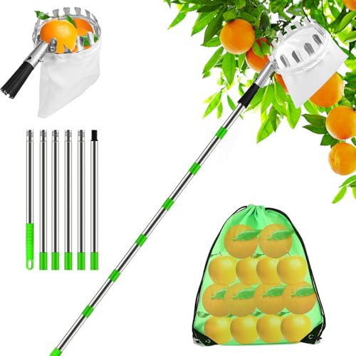 Obstpflücker Ø16cm, 2.6M Apfelpflücker, Kirschenpflücker mit Teleskopstiel & Baumwollbeutel, Pflückhilfe Pflaumenpflücker, Obstgreifer Obstsammler für das Pflücken von Früchten von hohen Plätzen