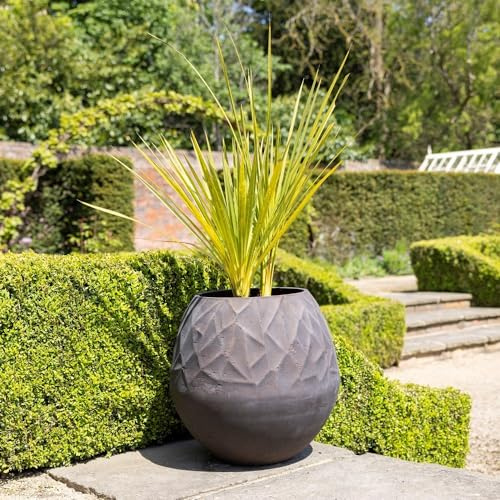 Primrose H50cm Brown Cement Round Planter Garden Patio Flower Pot