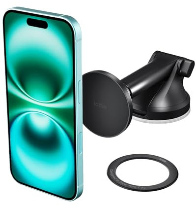 iOttie iTap 3 Support de téléphone magnétique pour Tableau de Bord et Pare-Brise avec Anneau magnétique Compatible avec Qi2, MagSafe, iPhone et Smartphones Android.