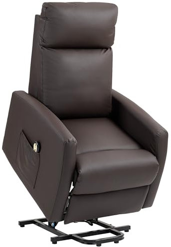 HOMCOM Poltrona Elettrica Alzapersona 45°, Poltrona Relax Elettrica Reclinabile a 145° con Telecomando e Poggiapiedi, in Pelle PU Marrone Scuro, 67x95x105 cm