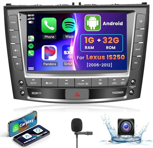 Car Radio for Lexus IS250 2006-2012 with HiFi Audio Wireless CarPlay/Android Auto, 9 inch Android 13 Touch Screen Car Stereo 16 EQ WiFi GPS Bluetooth FM/RDS Rasio SWC HD Backup Camera