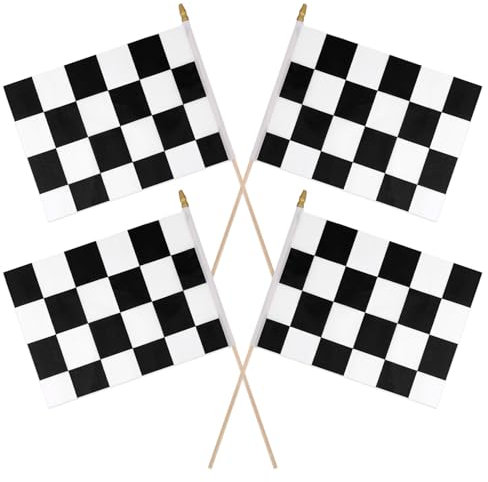 4pcs Drapeaux de Course, 28x20cm Drapeau à Damier avec Pointe Ronde Réutilisables Drapeaux Noirs et Blancs pour Décorations d'Événements Sportifs