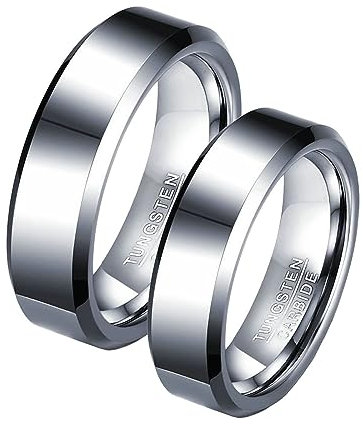Lirzxin Wolfram Ring Herren Damen, Ringe mit Gravur für Paare Poliert Rund 6MM Silber Frauen Größe 65 (20.7) & Männer Gr. 57 (18.1)