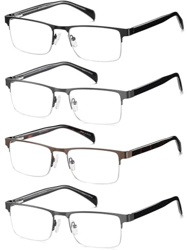 EYECEDAR 5 Stuks Blaulichtfilter Lesebrille Herren Metall Halbrahmen Edelstahl Federscharnier Blaues Licht Blockierende Lesebrillen 1,75