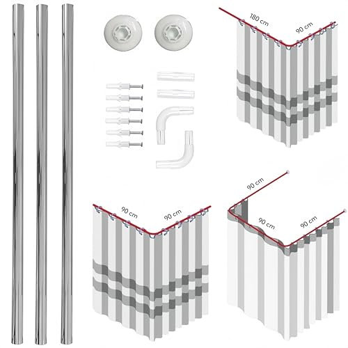 Shower Curtain Pole, L Shape U Shape, 3 Way to Position, Curved Shower Curtain Rods, Bathtub Rail Stainless Steel Shower Corner Curtain Rail for Bathroom Fitting Room