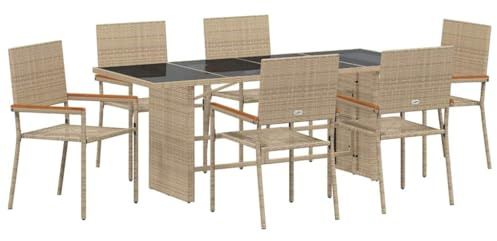 vidaXL Garden Dining Set 7 pcs Beige 190 x 80 x 75 cm Poly Rattan, Garden and Terrace, Modern Dining Set, Rectangular Outdoor Furniture, Alfresco Deck, Luxury Patio, Contemporary Table