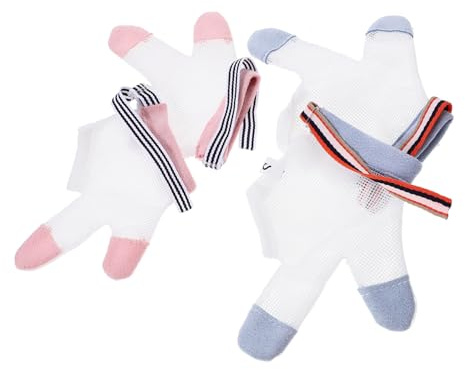 COOPHYA Baby Finger Sucking Stop Gloves for Infants and Boys and Girls, Thumb and Index Finger, Anti-Biting Nail Guard, Soft Breathable Fabric, s Size, 2 Pairs (Blue Pink