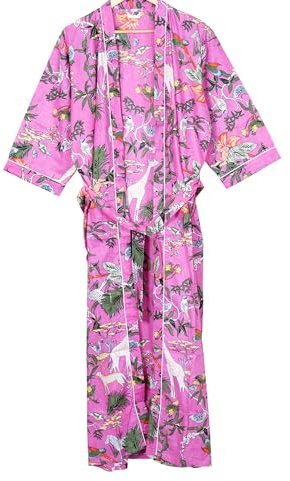 INDACORIFY Baumwoll-Kimono-Robe, Indischer bedruckter Bademantel, weiche leichte Lounge-Kleidung, Boho-Spa-Robe für Frauen, Geschenk für Sie