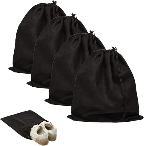 Schuhtaschen 4 Stück für Reise Schuhbeutel für Herren Damen, Schuhsack mit Kordelzug, 45×35cm, Waschbar & Wiederverwendbar, Faltbar&Stabil Staubbeutel für Travel, Sport, Camping und Aufbewahrung