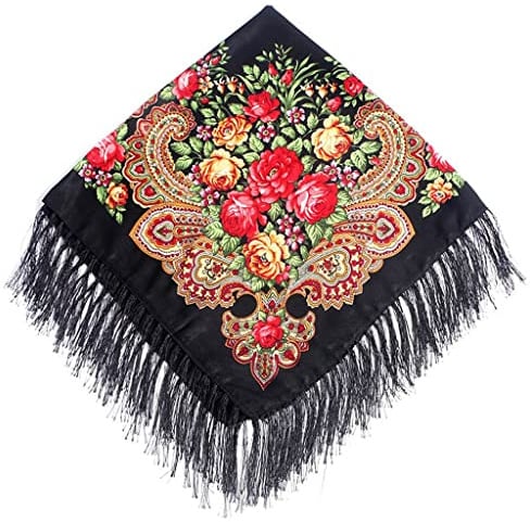 Nlaayong Traditioneller Schal für Damen, mit Quaste, Fransen, Halstuch, Kopfschal, Retro-Schal, Blumenmuster, Poncho-Druck
