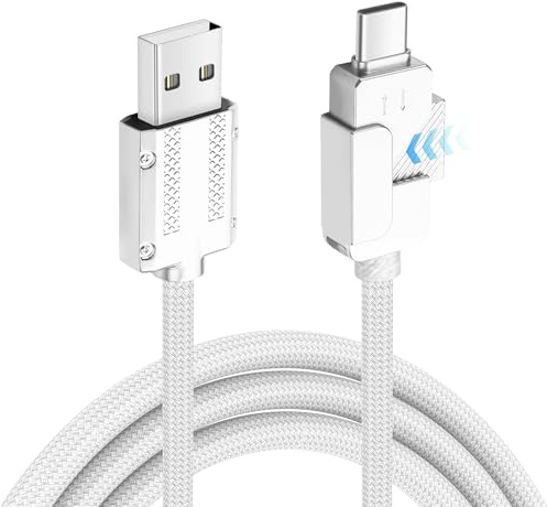 YACSEJAO 66W USB A to USB C Fast Charging Cable,USB Type C Single Handed Press to Release Design Supports Data Sync White Durable Braided Cable (1M/3.2FT)