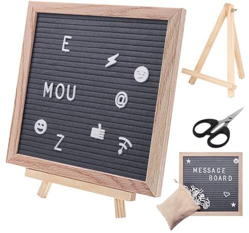 Letter Board, Filz-Briefbrett 25×25cm, Austauschbares Briefbrett, Filz-Buchstabenbrett Mit 340 Buchstaben, Quadratisch Buchstabentafel, Buchstaben Tafel Holz Mit Staffelei Und Beutel