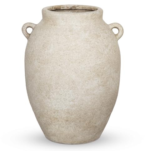 Vase Beige 20cm Rustikale Blumenvase Keramik Vase mit Griffen Vasen Vintage | Tischvase für Pampasgras Trockenblumen Zweige Terrakotta Optik Vasen Tischdeko Wohnung Landhaus Rustikale Boho Vintage Dekor