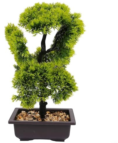Künstlicher Bonsai-Baum mit Topf - 33 cm hohe Kunststoff-Simulationspflanze für Innen- und Außenbereich, Zuhause, Büro, Schreibtisch-Dekoration