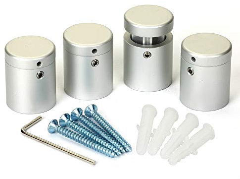 Malleable Side Clamp &4 Way Sign Standoffs,25MM*25MM, Silver Aluminum, For Acrylic,Glass,PVC,Glass Panel,Wood,Pack of 4