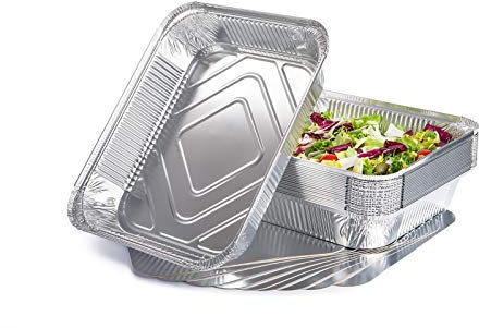 CONTITAL R2L - Bandejas de aluminio grandes de 6 porciones con tapa | Recipientes desechables, bandejas para microondas desechables, línea profesional, 25 unidades