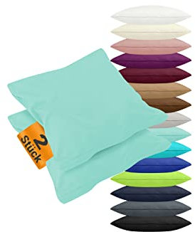 npluseins 2er Pack Kissenbezüge aus Jersey-Baumwolle in unifarbenem Design 1179.1539, ca. 80 x 80 cm, Mint
