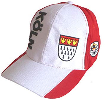 Makotex Kappe Köln mit Schrift und Wappen weiß rot Basecap Karneval Kostüm Damen Herren