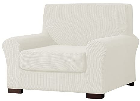 EBETA 2-Pezzi Copridivano Copripoltrona Jacquard, Fodere copridivano coprisedia, Elasticizzato Sofa Cover Coprisofà, Poltrona 1 Posto (Bianco Avorio, 85-115 cm)