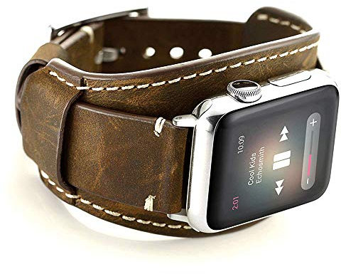 Leotop Kompatibel mit Apple Watch Armband 41mm 40mm 38mm，Echtes Leder Uhrenarmband Cuff Ersatz Armbänder mit Edelstahlschließe für iWatch Series 9/8/7/6/5/4/3/2/1 SE SE 2 (41/40/38mm, Kaffee)