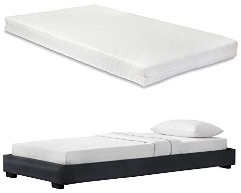 Corium Kunstlederbett mit Kaltschaum-Matratze und Lattenrost 90x200 cm Polsterbett aus Kunstleder mit Matratze ÖKO-TEX Standard 100 Jugendbett Einzelbett Lederimitat in Schwarz