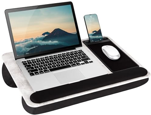 LAPGEAR Home Office Pro Lap Desk with Wrist Rest, Mouse Pad, and Phone Holder - White Marble - Fits up to 15.6 Inch Laptops - Style No. 91591