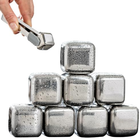bremermann Eiswürfel Set 10tlg. // 8x Edelstahl-Eiswürfel, Zange und Aufbewahrungsbox // wiederverwendbar // spülmaschinengeeignet