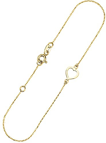 My Gold Damen Herz Armband Gold Armkette Echtes Gelbgold 375 (9 Karat) Herzkette 19cm Zart Doria K-03547-G601