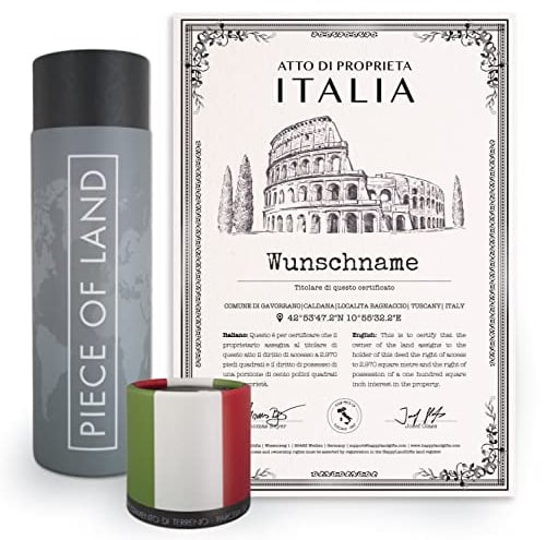 happylandgifts® Echtes Italien Grundstück als einzigartiges Geschenk für Bella Italia Fans | Personalisierte Besitzurkunde mit Wunschname | Italien Geschenke | Geburtstag
