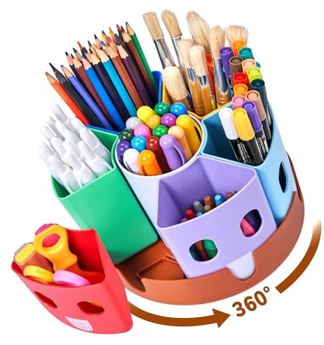 GAMENOTE Rotierende Stiftehalter Schreibtisch Organizer - Kinder Schreibtisch Behälter zum Aufräumen und Aufbewahren, Drehbare Ablage für Bürobedarf Schulbedarf liefert Handwerk Behälter (Klein)