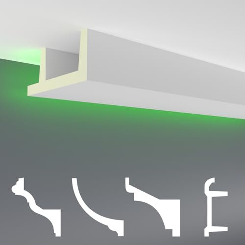 HEXIM LED Moulures Échantillons - Éclairage indirect avec moulures de plafond en PU, légères et opaques- (20cm LED-11) Corniches de façade blanches