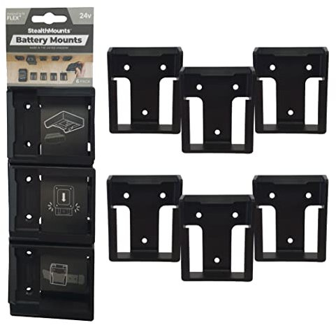 StealthMounts Battery Mounts for Flex 24v | Cordless Battery Holders for Flex 24v Power Tools | 6 Pack | Black Battery Organisers for Flex 24v