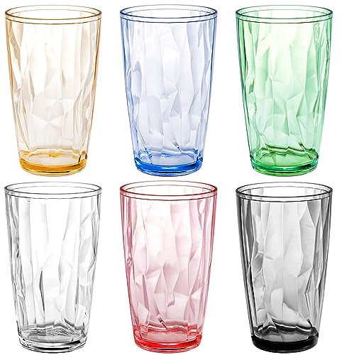 Hedume 6 Pack 17oz/500ml Unbreakable Premium Drinking Glasses, Set of 6 Stackable Tritan Tumbler Cups, Plastic Water Cups, BPA Free