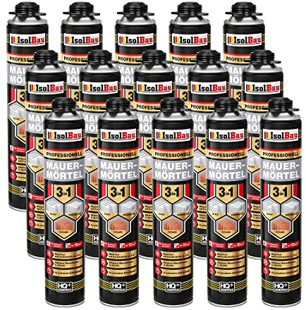 Isolbau Mauermörtel 15 x 750ml Pistolenschaum Montageschaum Klebeschaum 3 in 1 PU-Mörtel