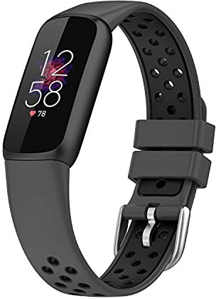 QINOUK Armband für Fitbit Luxe, atmungsaktiv, leicht, weiches Silikon-Design, zweifarbiges Armband, Sport-Ersatzband für Damen und Herren, für Fitbit Luxe-Schwarz / Grau, For Fitbit luxe, Silikon