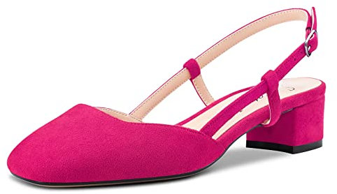 Saekcted Femmes Bloc Chunky Bas Kitten Talon Heel Carré Bout Slingback Escarpins Mariage Bureau Dress 3.5 CM Heels Magenta Rouge 45 EU
