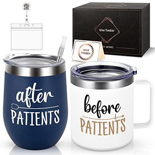 LiqCool Before Patients, After Patients Nurse Gift for Men, Appreciation Gift Set for Nurses, Doctors, Assistants, Dentists, Physician, Nurse Mug & Stainless Steel Wine Tumbler, 340 ml Nurse Week Gift