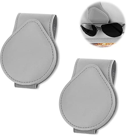 Lonimia Brillenhalter für Auto,Leder Brillenhalter für Auto,2 Pack Brillenhalter für Auto Sonnenblende,Leder Brillenhalter für Auto,Ticket Karten Clip Brillen Halterung Geschenke für Freunde (Grau)