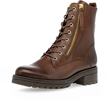 Gabor Damen Combat Boots, Frauen Stiefeletten,Wechselfußbett,Moderate Mehrweite (G),schnürstiefel,Stiefel,Sattel/EF(FL/Gold),38.5 EU / 5.5 UK