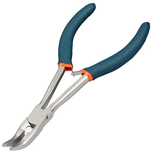 LEONTOOL Long Reach Bent Nose Pliers for Jewelry Making 6 Inches Mini Bent Nose Pliers with Cutter Split Ring Jewelers Pliers Curved Needle Nose Pliers for Crafting and Repair Supplies