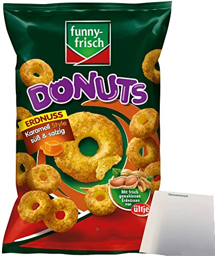 Funny-Frisch Erdnuss Donuts Karamell Style süß & salzig 1er Pack (1x110g Beutel) + usy Block