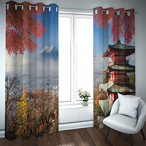 LANDOCROWN Rideaux de style japonais rétro pour chambre à coucher Vintage Bâtiment Paysage Imprimer Rideaux de fenêtre Rideau occultant isolé thermiquement 280 x 140 cm