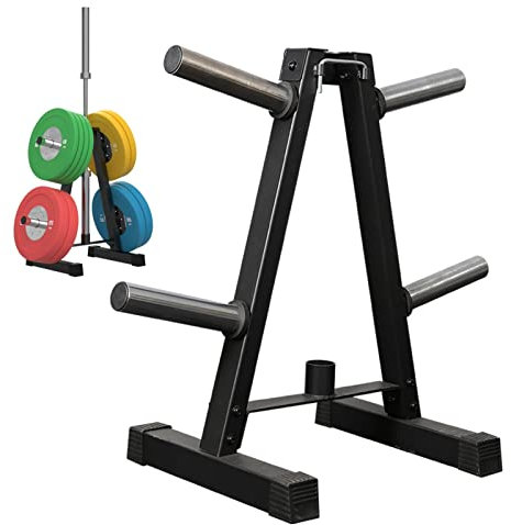 Small Olympic Weight Plate Rack, Commercial Exercise Weights Storage Organizer with Protection Cap, Heavy Duty Barbell Weight Holder Tree