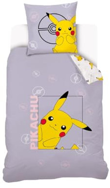 SAHINLER créateur d'univers Housse De Couette Pikachu Pokémon 140x200 cm + 1 Taie d'oreiller 63x63 cm - 100% Coton - Mauve