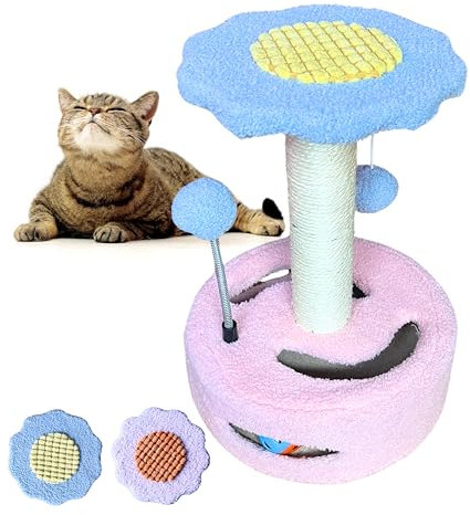 EL ÁTICO PETS Kratzbaum für Katzen, klein, 35 cm, Katzenkratzbaum mit 2 Spielbällen, Katzenbaum in Blumenform (Dschungel)