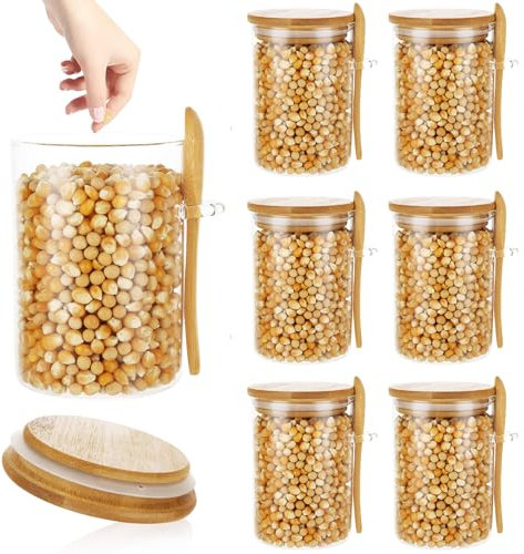 DAJAVE 6 Pack Glass Jars with Airtight Lid and Spoon 550ml Kitchen Storage Jars Glass Containers Jars with Bamboo Lids Overnight Oats Jar for Coffee Beans, Tea, Sugar, Nuts, Candy, Salts