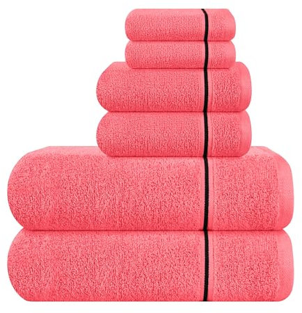 MyOwn Ultra Soft 6er-Pack Baumwoll-Handtuch-Set, enthält 2 übergroße Badetücher 70 x 140 cm, 2 Handtücher 40 x 60 cm und 2 Waschbetten 30 x 30 cm, Korallenorange