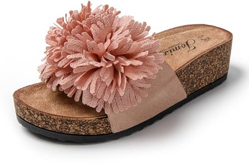 JOMIX Sandales Compensées Femme avec Fleurs Sandales Femme été Talon Tongs Femme Compensé pour Maison Piscine Plage Mer (Rose, 38)