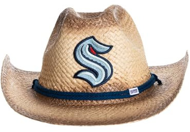 Calhoun NHL Surf & Skate - Sombrero de vaquero de paja con logotipo del equipo de surf y patinaje con ala curvada, seattle kraken, talla única