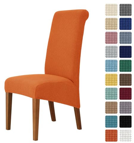Odot Stuhlhussen Esstisch Mit 2/4/6 Stühlen Set, Stretch Stuhlhussen Hussen Einfarbiger Jacquard Stuhlbezug, Waschbarer Hoher Rücken Sesselbezug für Restaurant (Orange,2er Set)